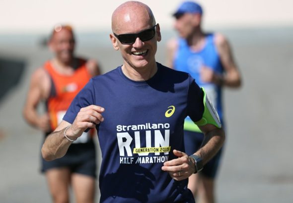 three men running